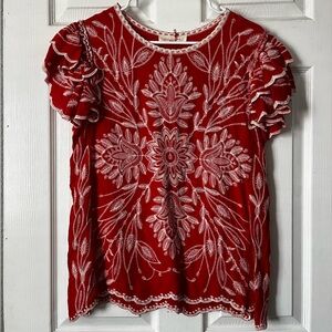 Solitaire Crimson and Ivory Floral Blouse